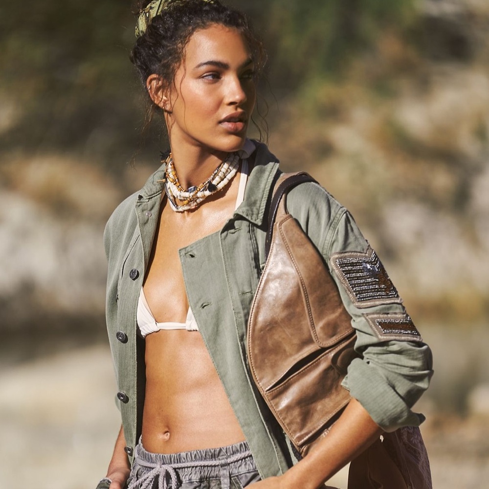 Free People Embellished Military Shirt Jacket